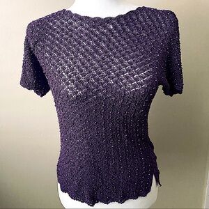 Handmade Crochet beaded  purple round neck Women short sleeve top